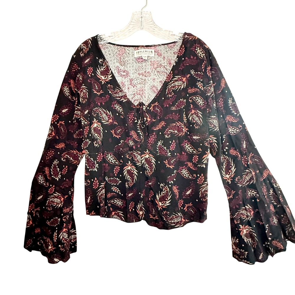 Idyllwind Miranda Lambert Blouse M Paisley Ruched Bell Sleeve Western Boho Top